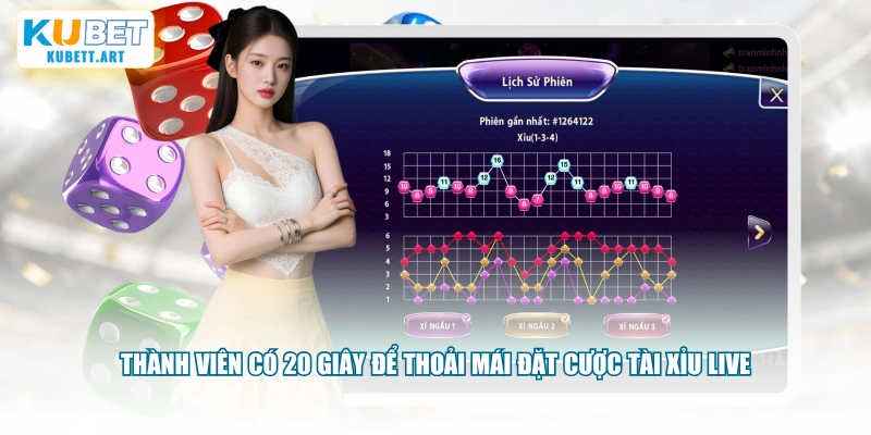 Thành viên có 20 giây để thoải mái đặt cược tài xỉu live